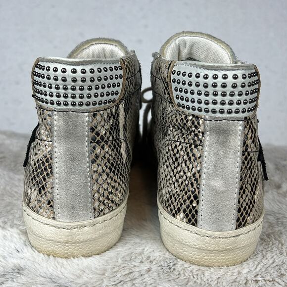 The Kooples Women’s Distressed Leather Hi-Top Sneakers Stars Studs Snakeskin 36 - Picture 4 of 11
